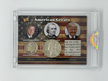 Load image into Gallery viewer, DONALD TRUMP, BILL CLINTON, ANDREW JOHNSON 2022 Pieces of Past American Greats Coin Relic SEALED
