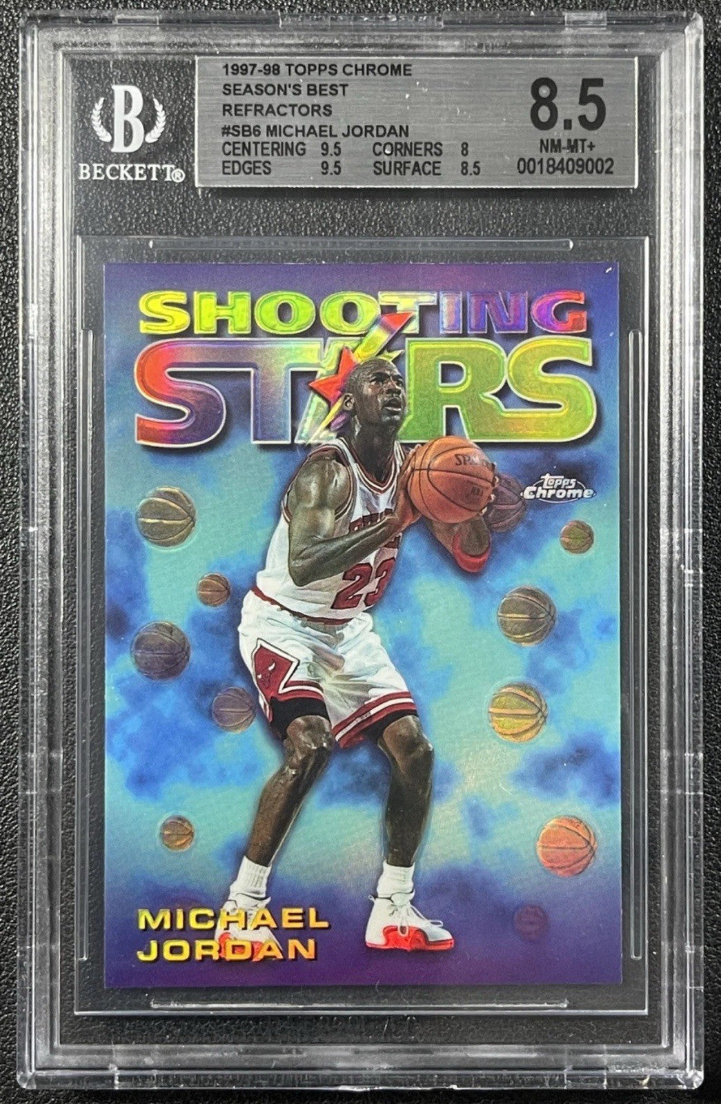 MICHAEL JORDAN 1997 Topps Chrome Season’s Best Shooting Stars Refractor BGS 8.5