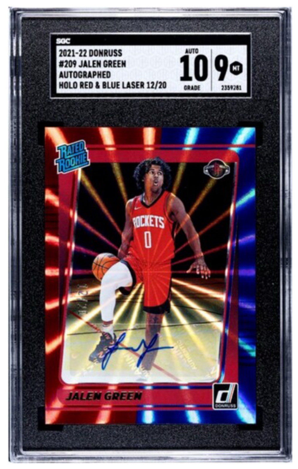 JALEN GREEN 2021-22 Donruss #209 RC Holo Red Blue AUTO Autograph /20 SGC 9 10